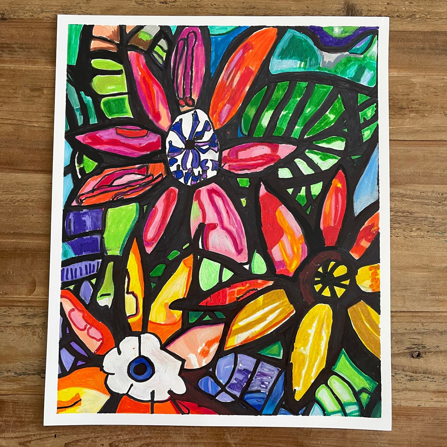 Three Colorful Flowers  - ORIGINAL 14x17”