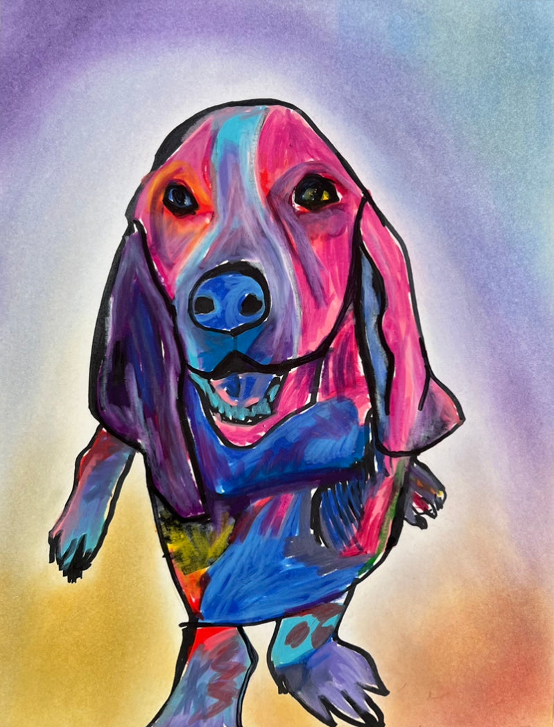 Purple Basset Hound - ORIGINAL OIL PASTEL ARTWORK - 11x14"