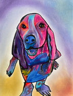 Purple Basset Hound - ORIGINAL OIL PASTEL ARTWORK - 11x14"