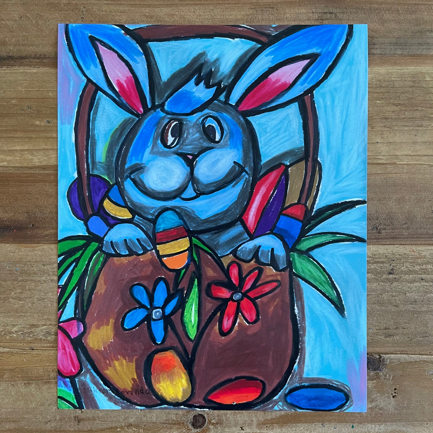 Blue Easter Bunny - ORIGINAL 11x14"