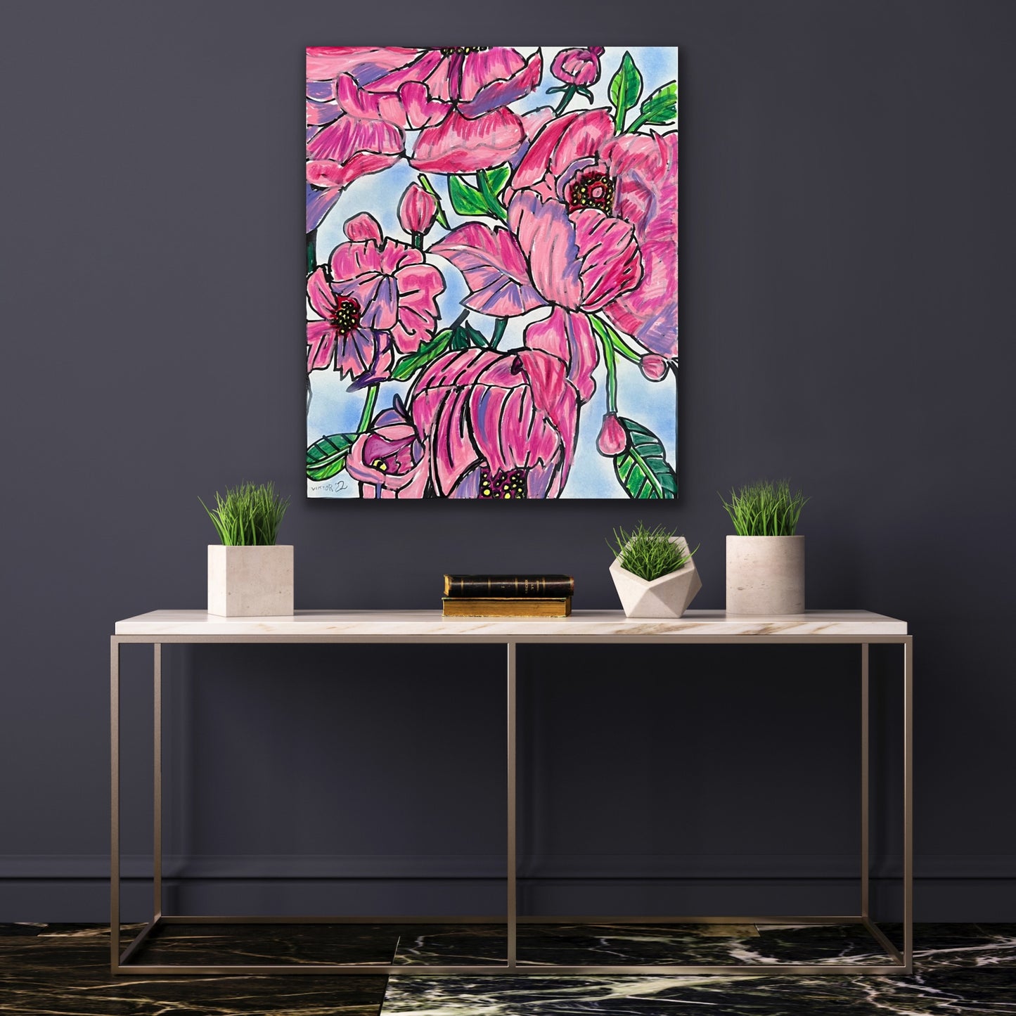 Pink Peony - ORIGINAL Oil Pastel art 14x17"