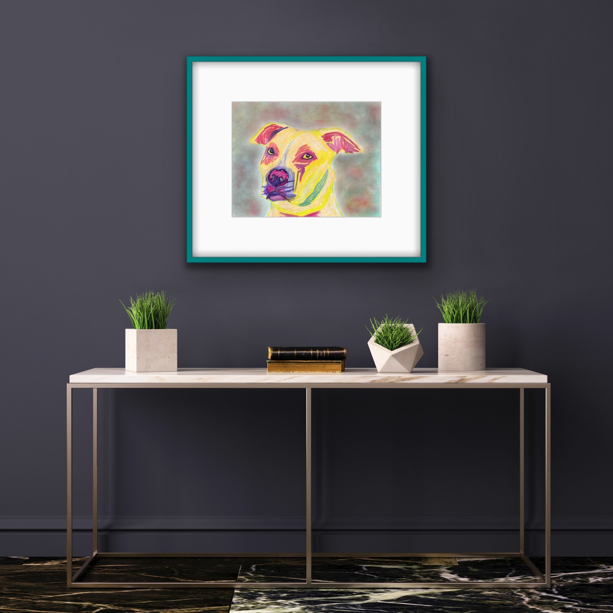 Yellow Pitbull - ORIGINAL OIL PASTEL ARTWORK - 11x14"