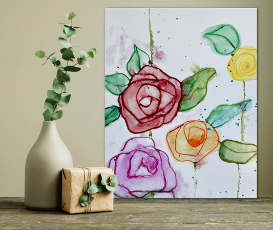 Four Roses  - ORIGINAL  watercolor 9x12"