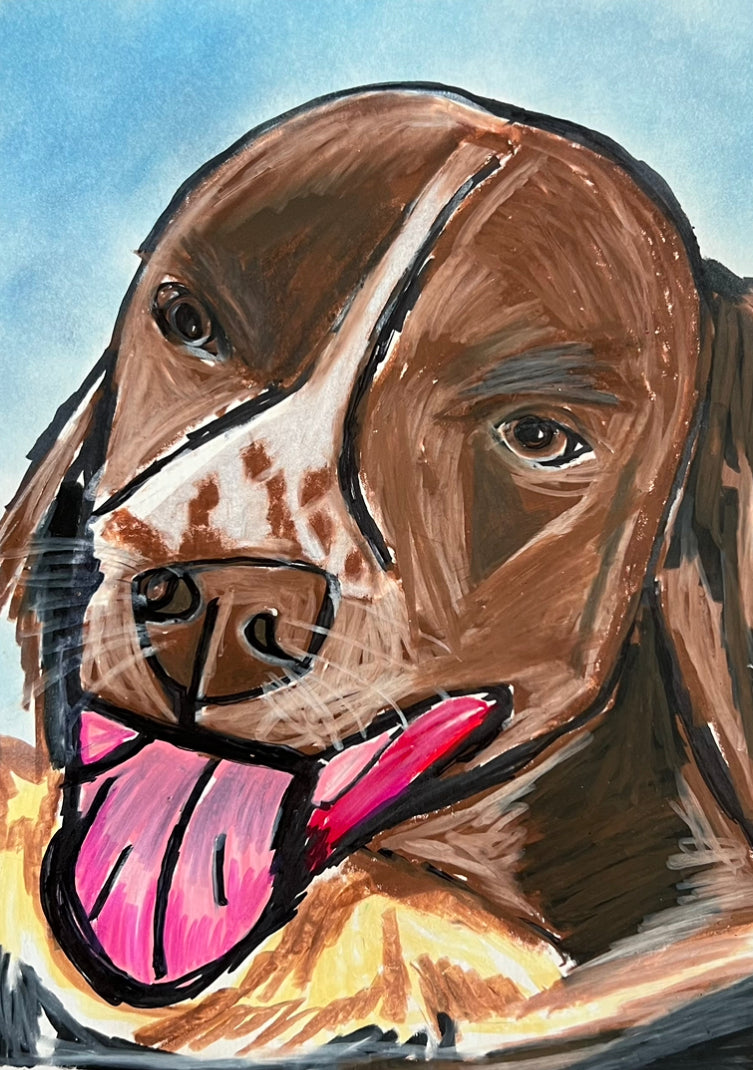 Brittany Dog - ORIGINAL oil pastel in size 9x12"