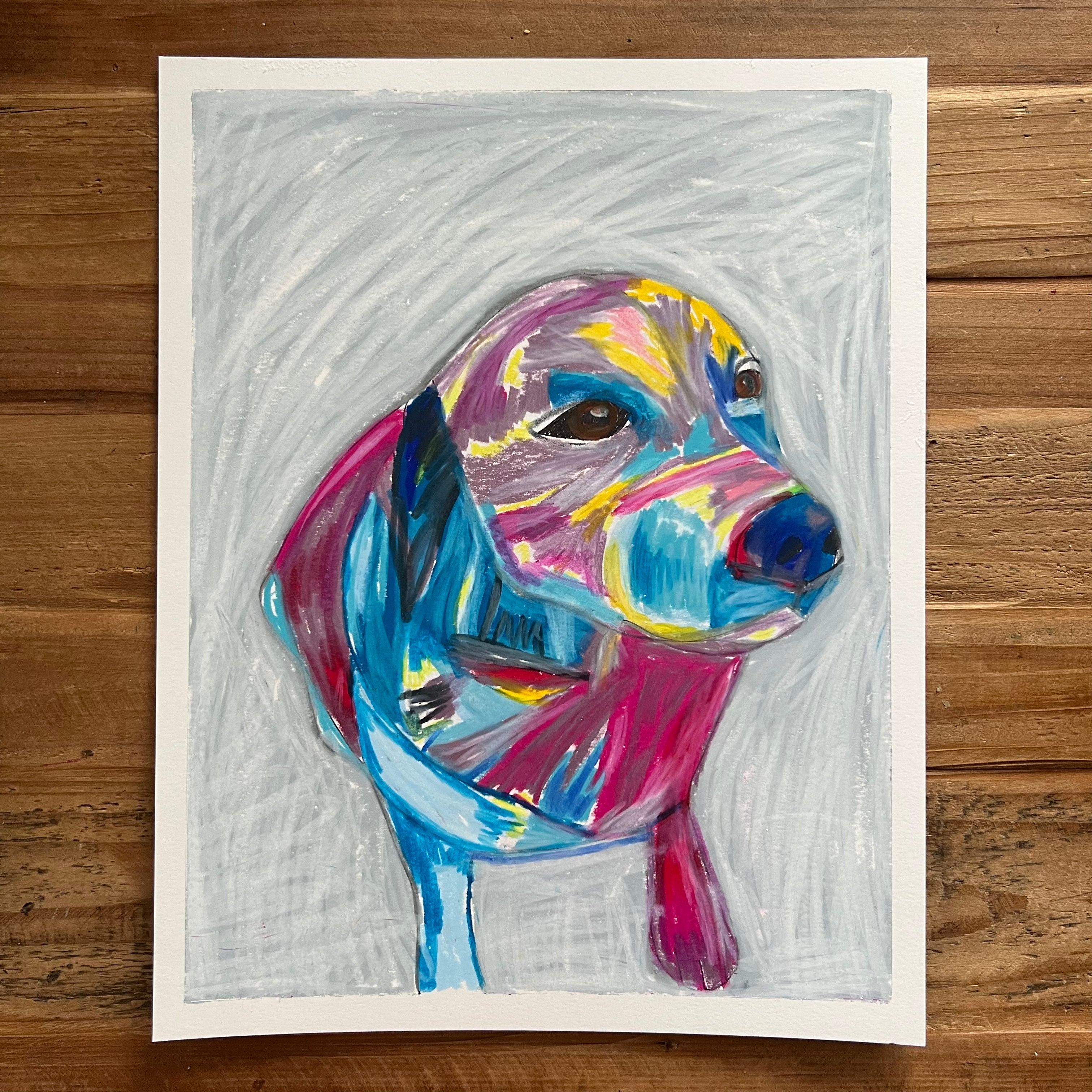 Colorful Labrador - ORIGINAL OIL PASTEL ARTWORK - 11x14"