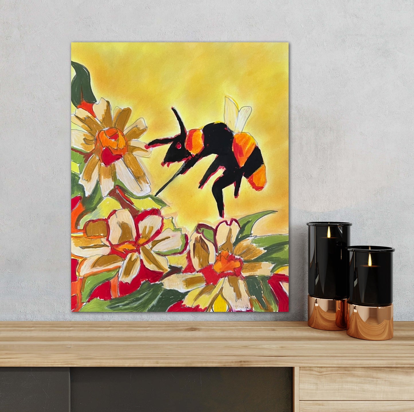 Sunflowers and The Bee - Stretched Canvas Print in more sizes