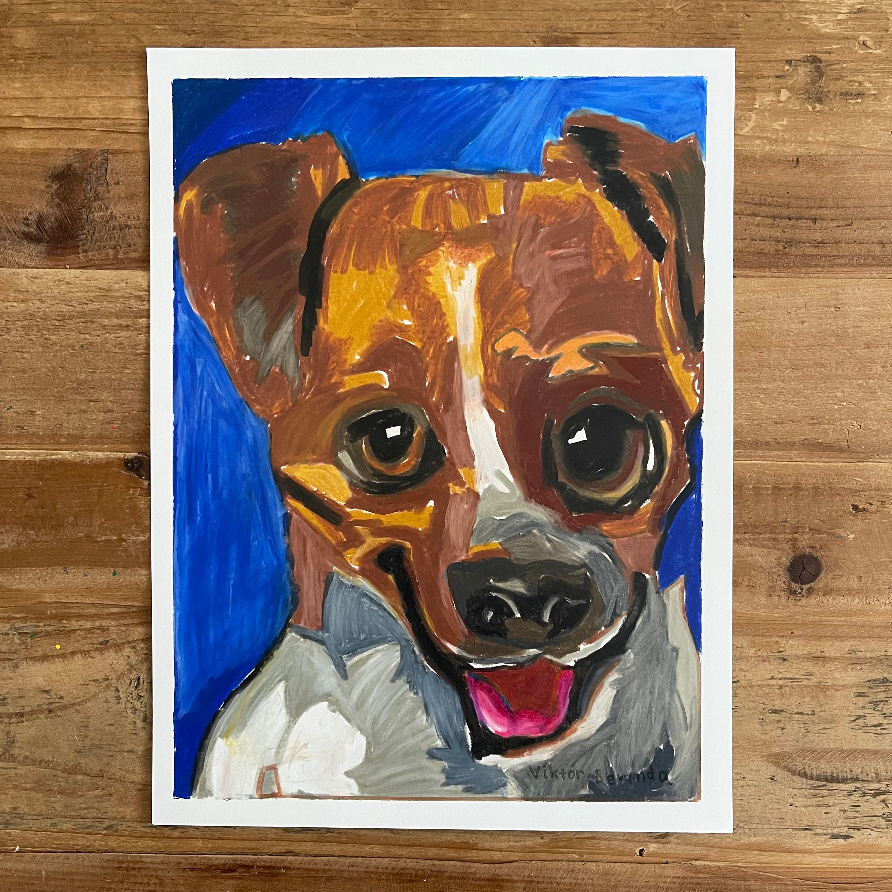 Jack Russell - original oil pastel artwork 9x12" - Vichy's Art