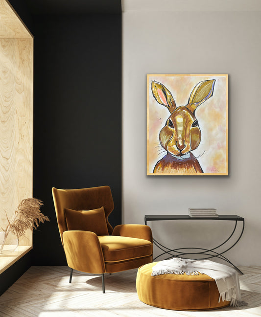 The Brown Rabbit - ORIGINAL  OIL PASTEL ARTWORK - 14x17""