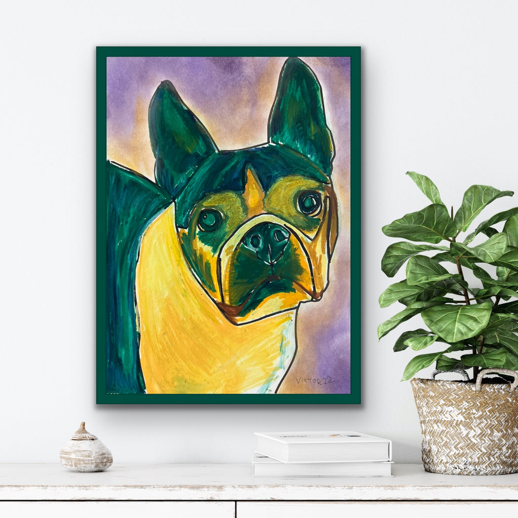 Green Boston Terrier - ORIGINAL 9x12"