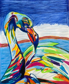 Colorful Flamingo -Framed- ORIGINAL  14x17” - Vichy's Art
