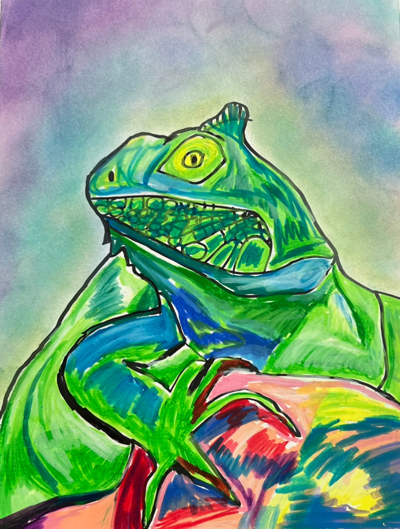 Iguana  - ORIGINAL OIL PASTEL ARTWORK - 11x14"