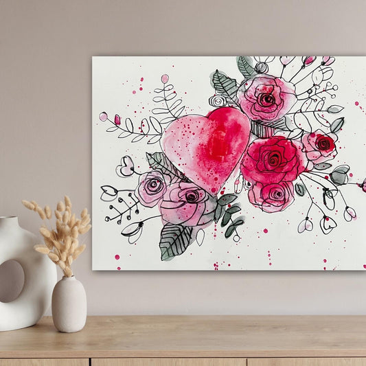 Heart and Roses - Stretched Canvas Print in more sizes