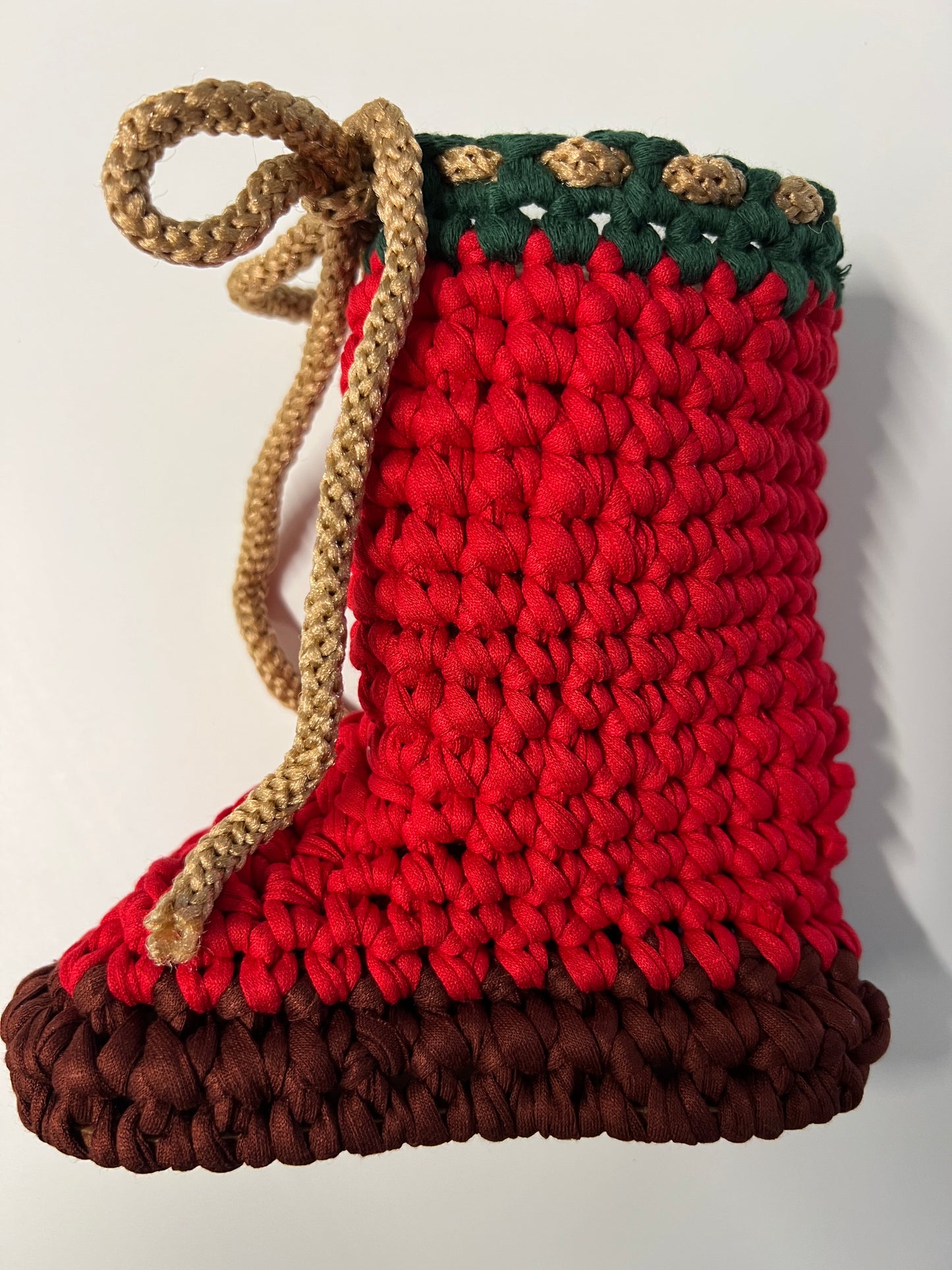 Guest artist: Santa’s Boot, Vintage Crocheted Christmas Boot, St. Nicholas decoration, handmade Christmas crochet boot
