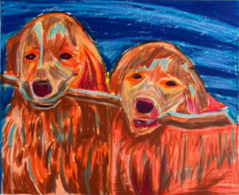 The Golden Duo - ORIGINAL OIL PASTEL - 14x17”