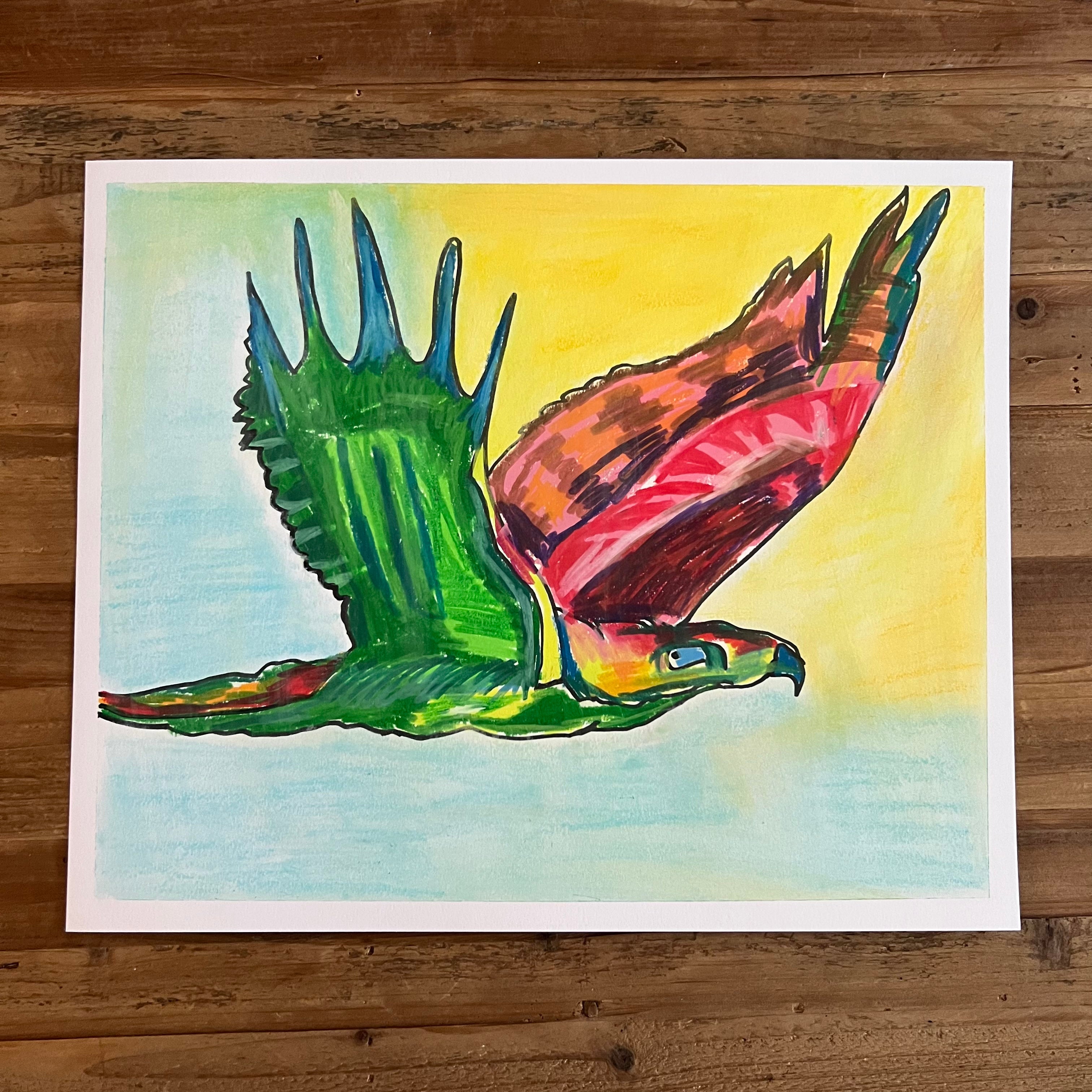 Hawk - ORIGINAL  OIL PASTEL ARTWORK - 14x17""