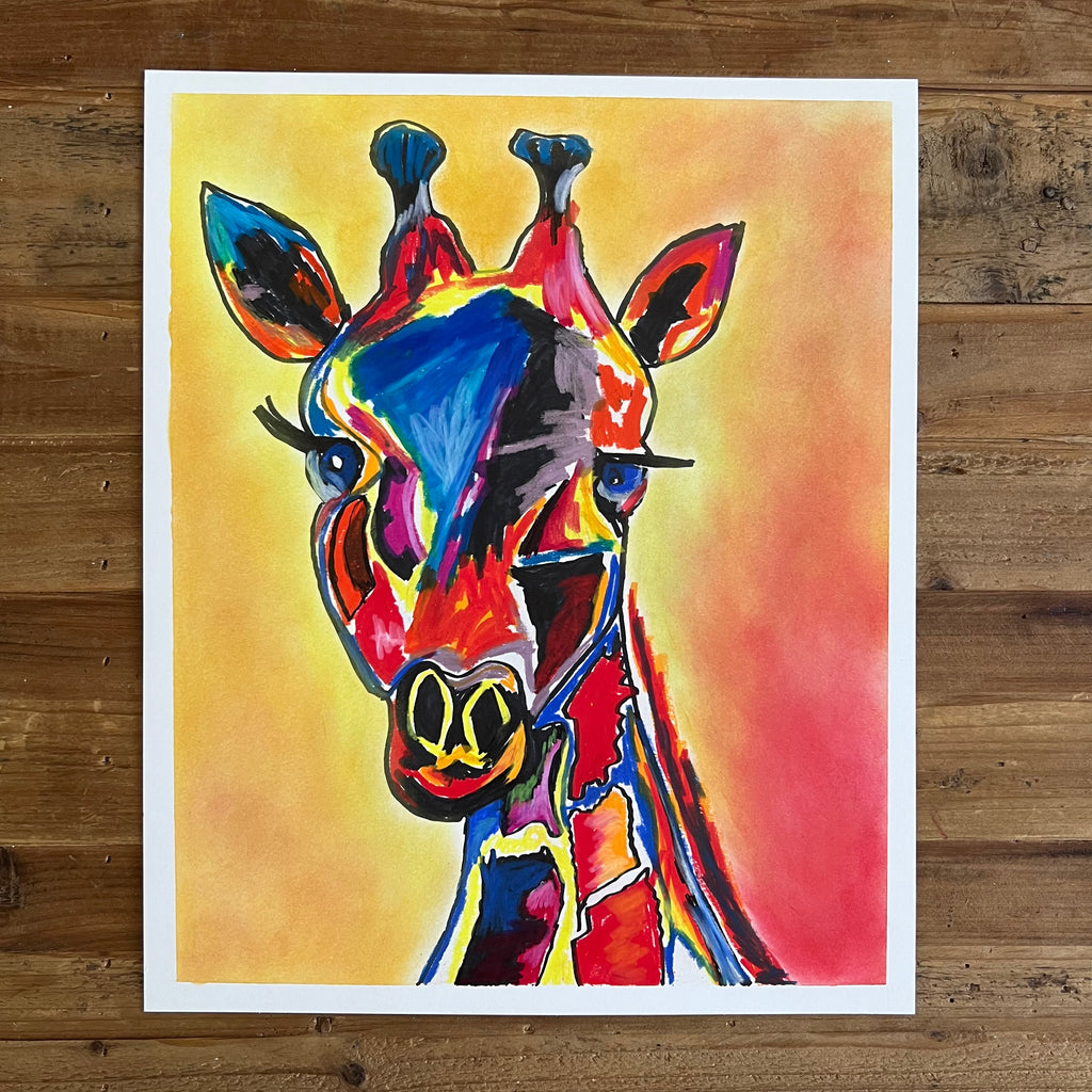 Giraffe - Original oil pastel artwork -  FRAMED - 14x17”