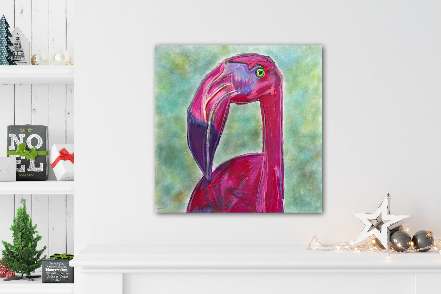 Flamingo Bird - ORIGINAL OIL PASTEL - 19x19”