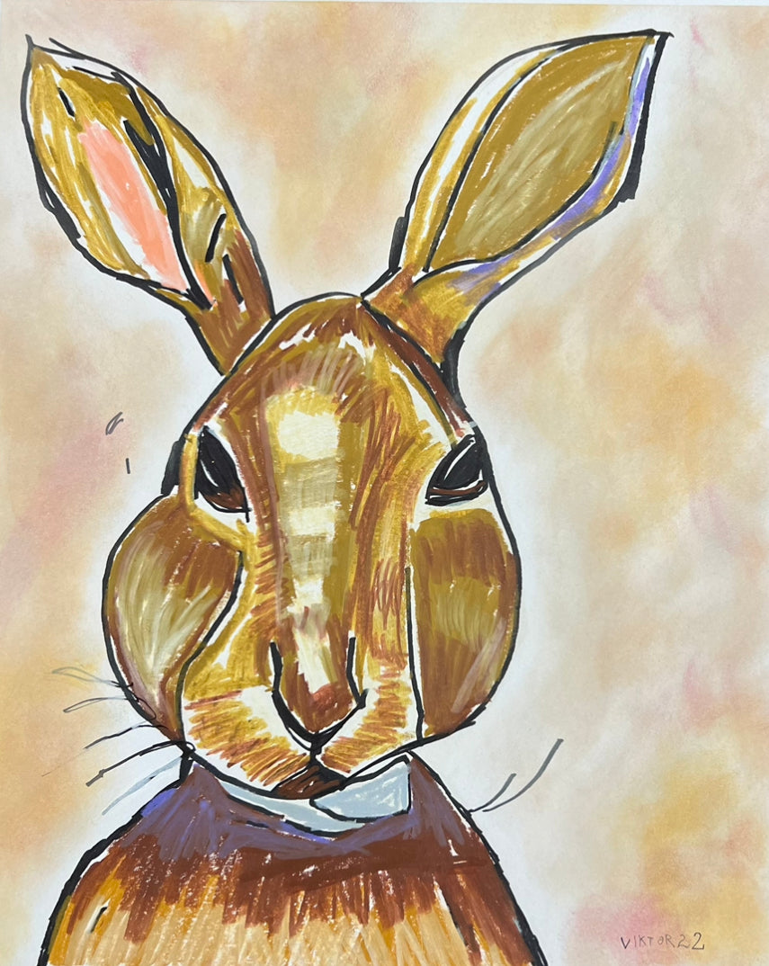 The Brown Rabbit - ORIGINAL  OIL PASTEL ARTWORK - 14x17""