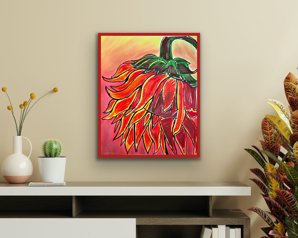 Sunflower art - ORIGINAL 14x17"