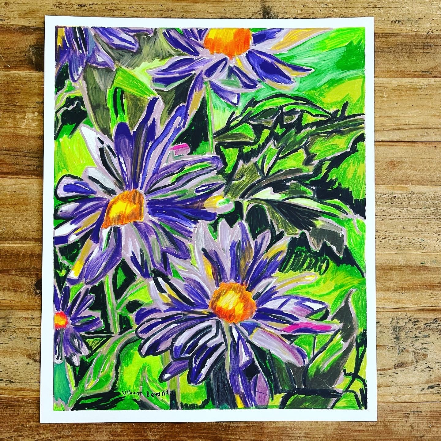 Purple Daisies - ORIGINAL 14x17” - Vichy's Art