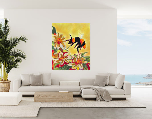 Sunflowers and The Bee - Stretched Canvas Print in more sizes