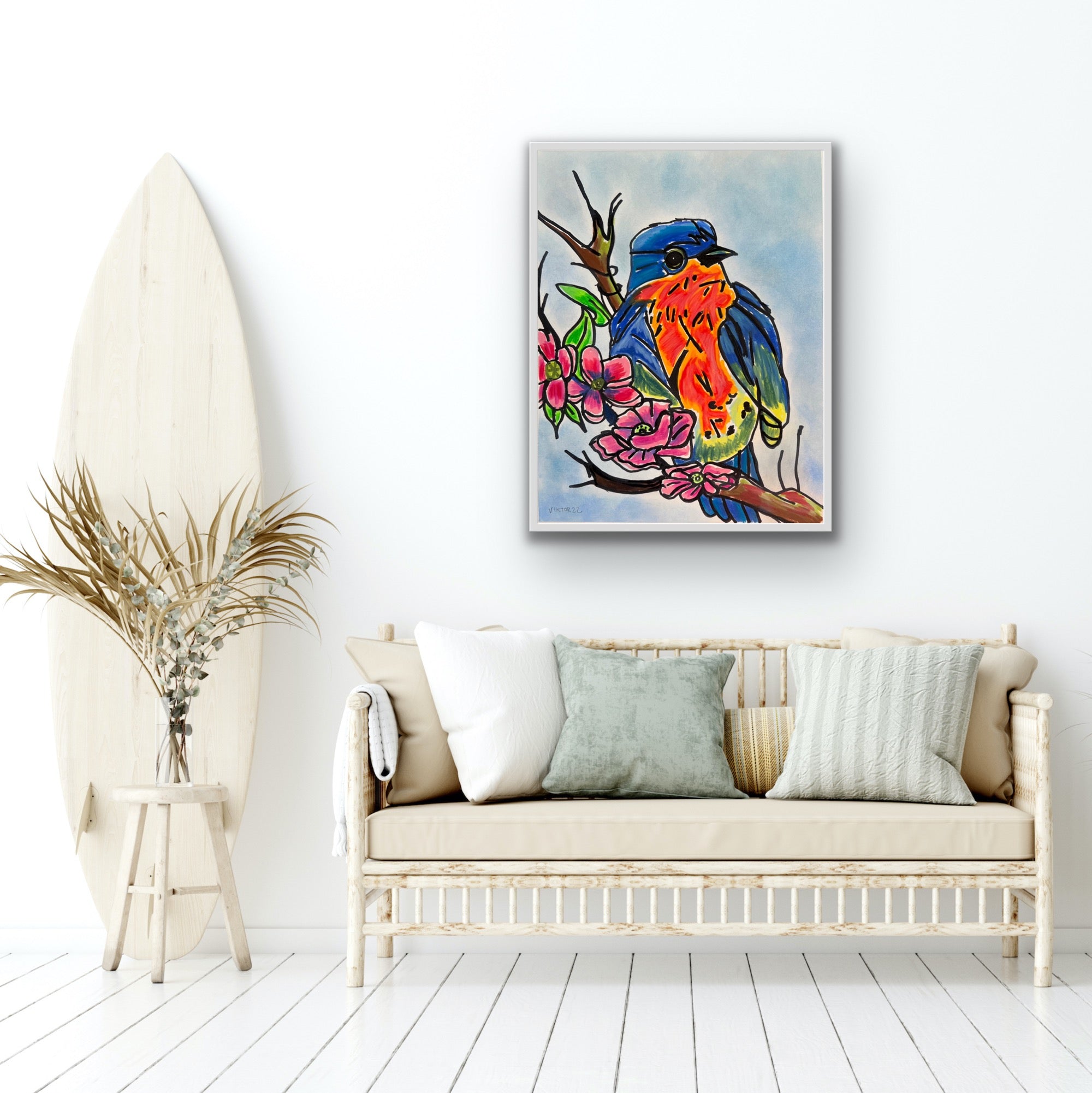 Blue Bird - ORIGINAL OIL PASTEL ARTWORK - 11x14"