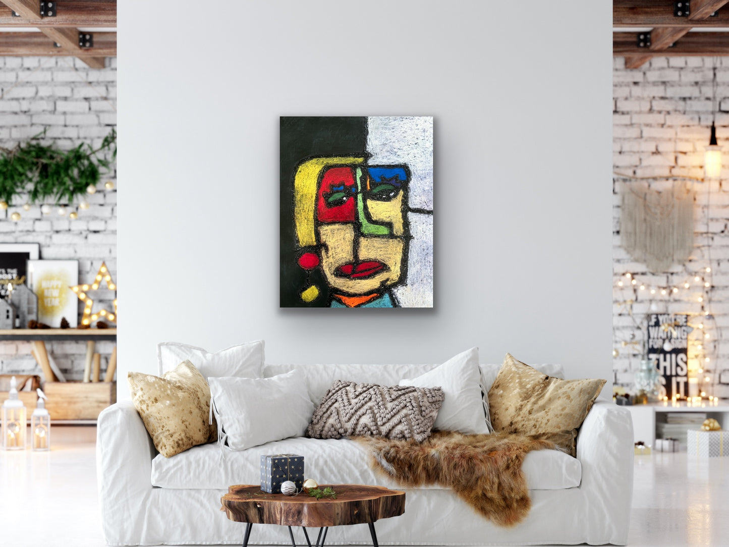 Face No 1 with glitter - Stretched Canvas Print in more sizes