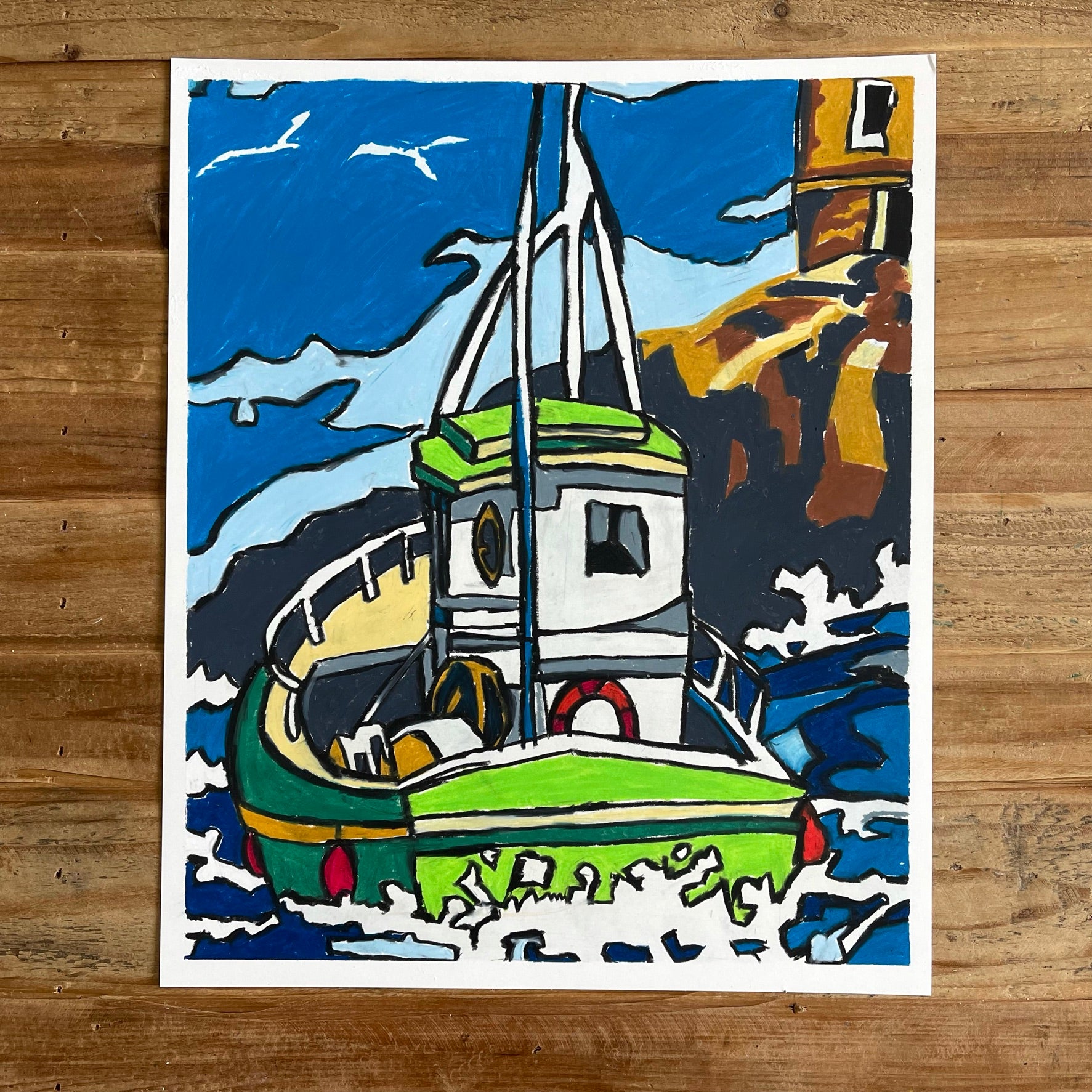 Fishing Boat - ORIGINAL 14x17” - Vichy's Art