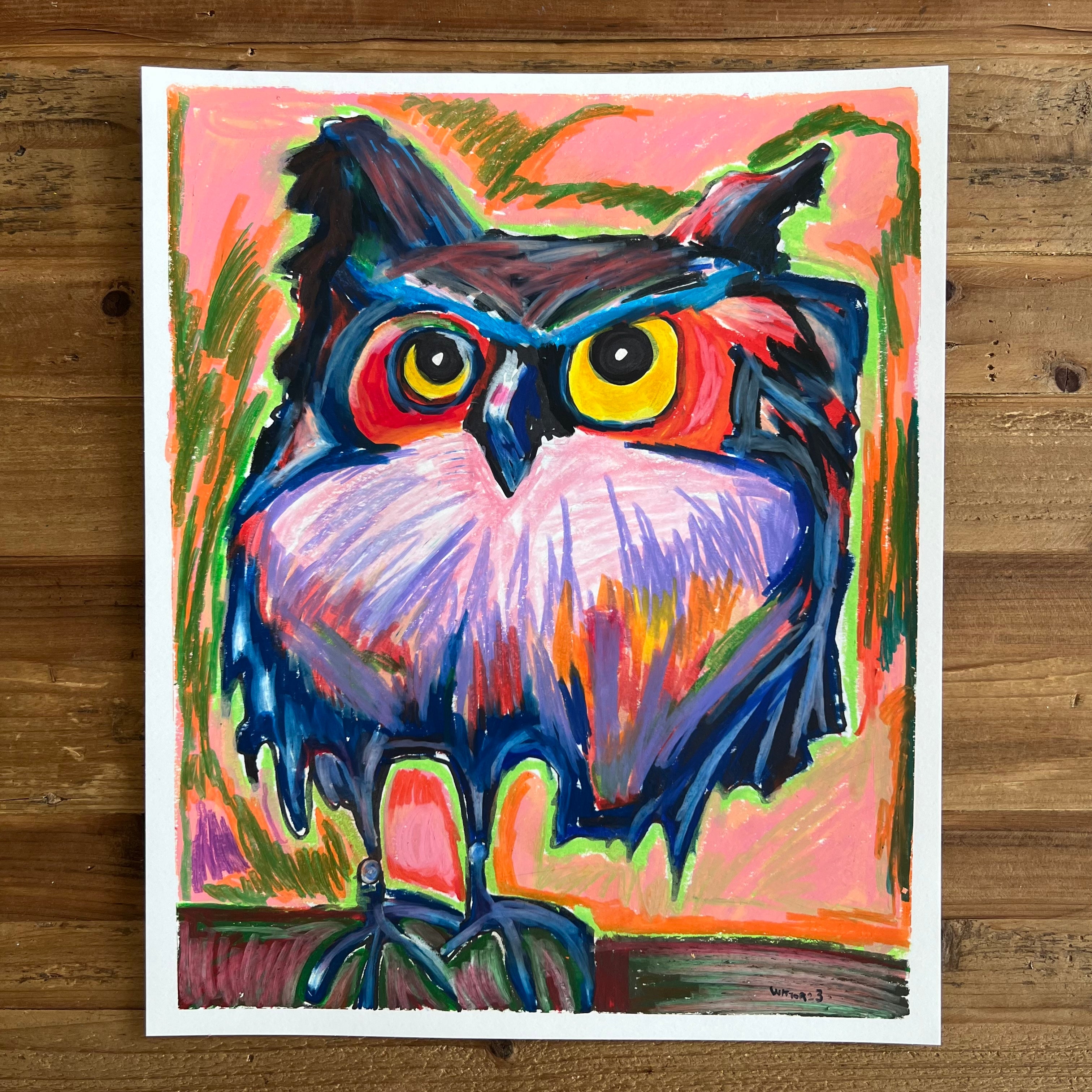 Colorful Owl - ORIGINAL  14x17”