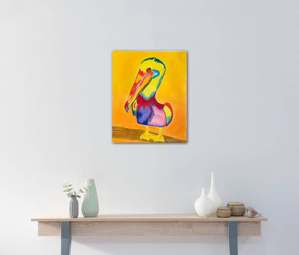 Colorful Pelican - ORIGINAL OIL PASTEL - 14x17”