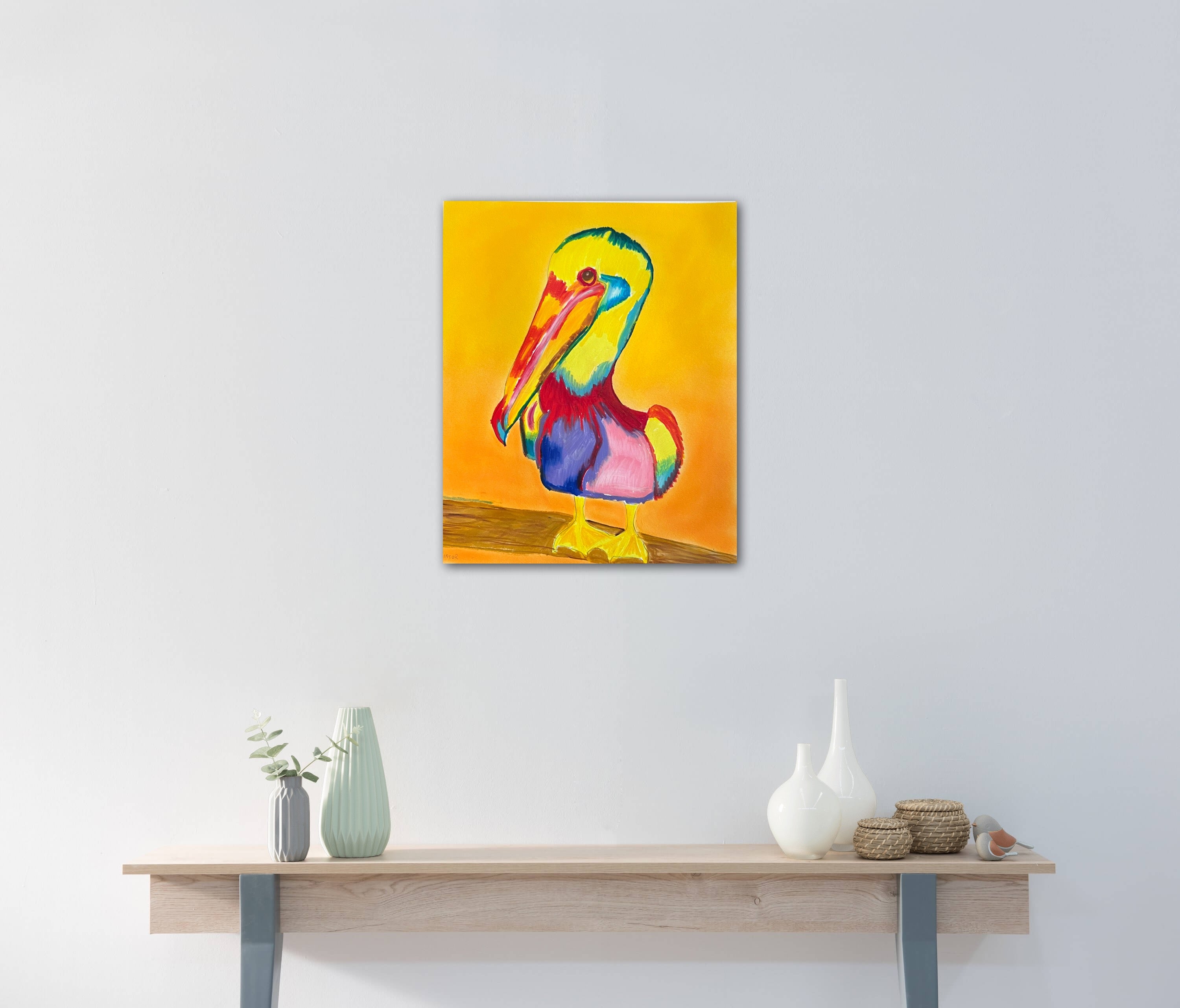 Colorful Pelican - ORIGINAL OIL PASTEL - 14x17”
