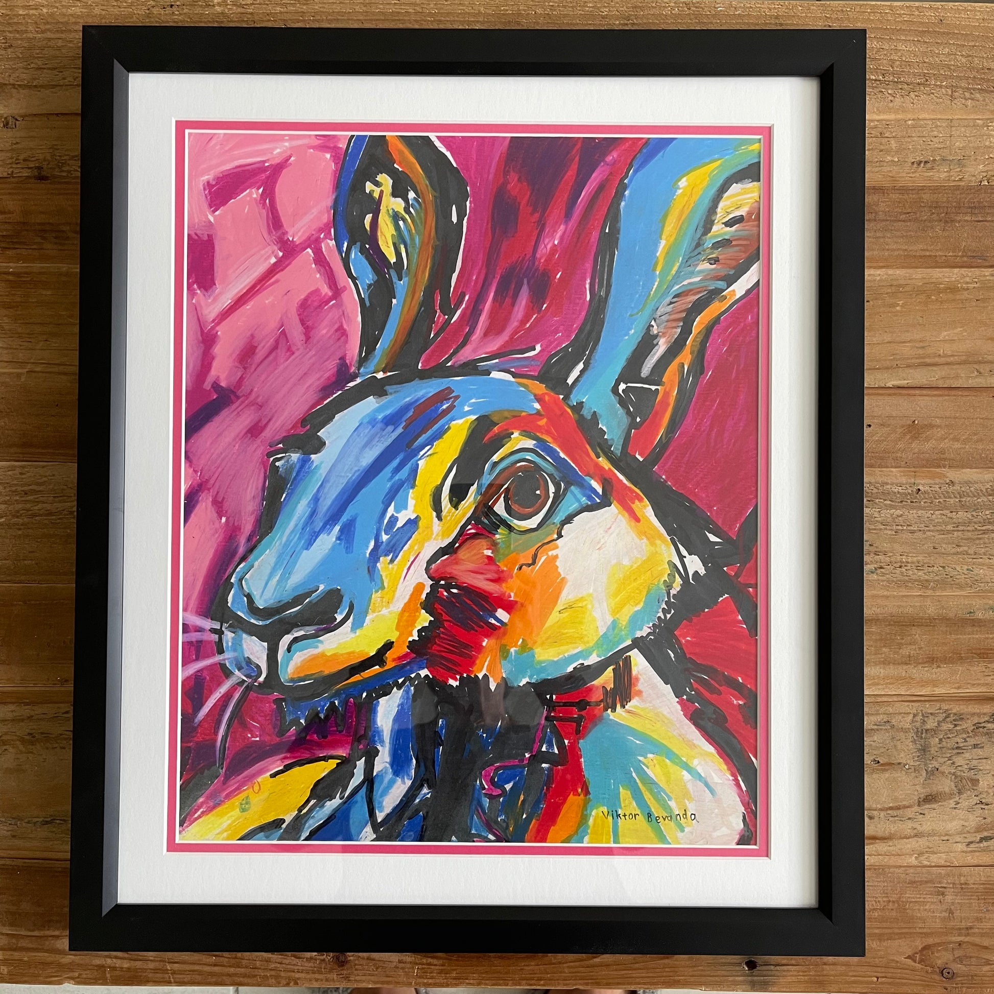 Colorful Rabbit FRAMED - ORIGINAL  14x17” - Vichy's Art