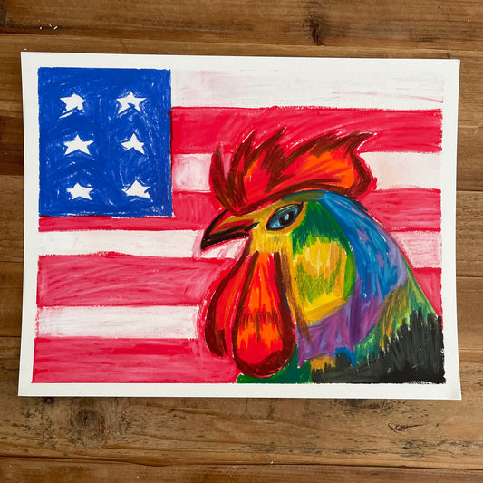 Patriotic Rooster - ORIGINAL 11x14"