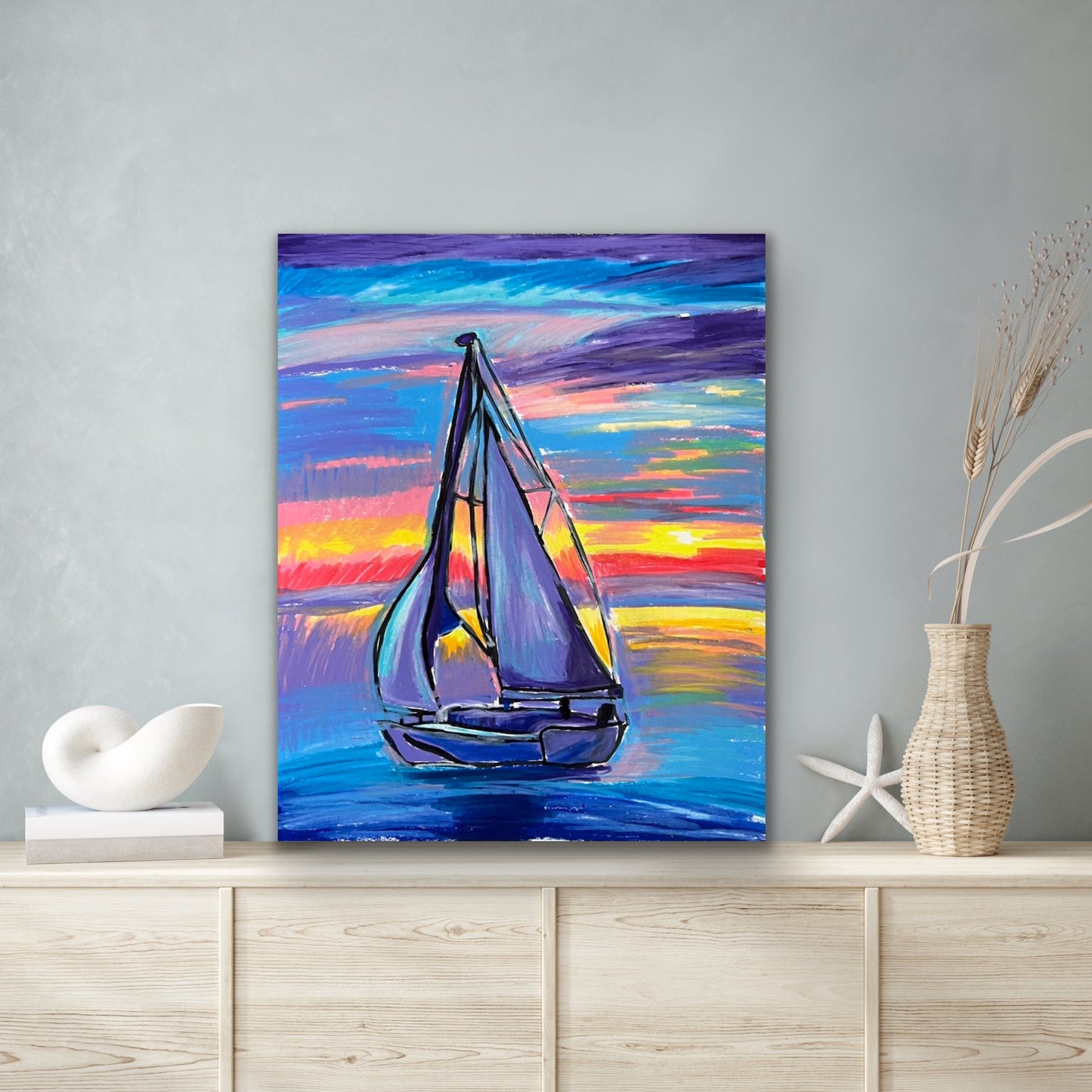 Purple Sailboat - Stretched Canvas Print in more sizes