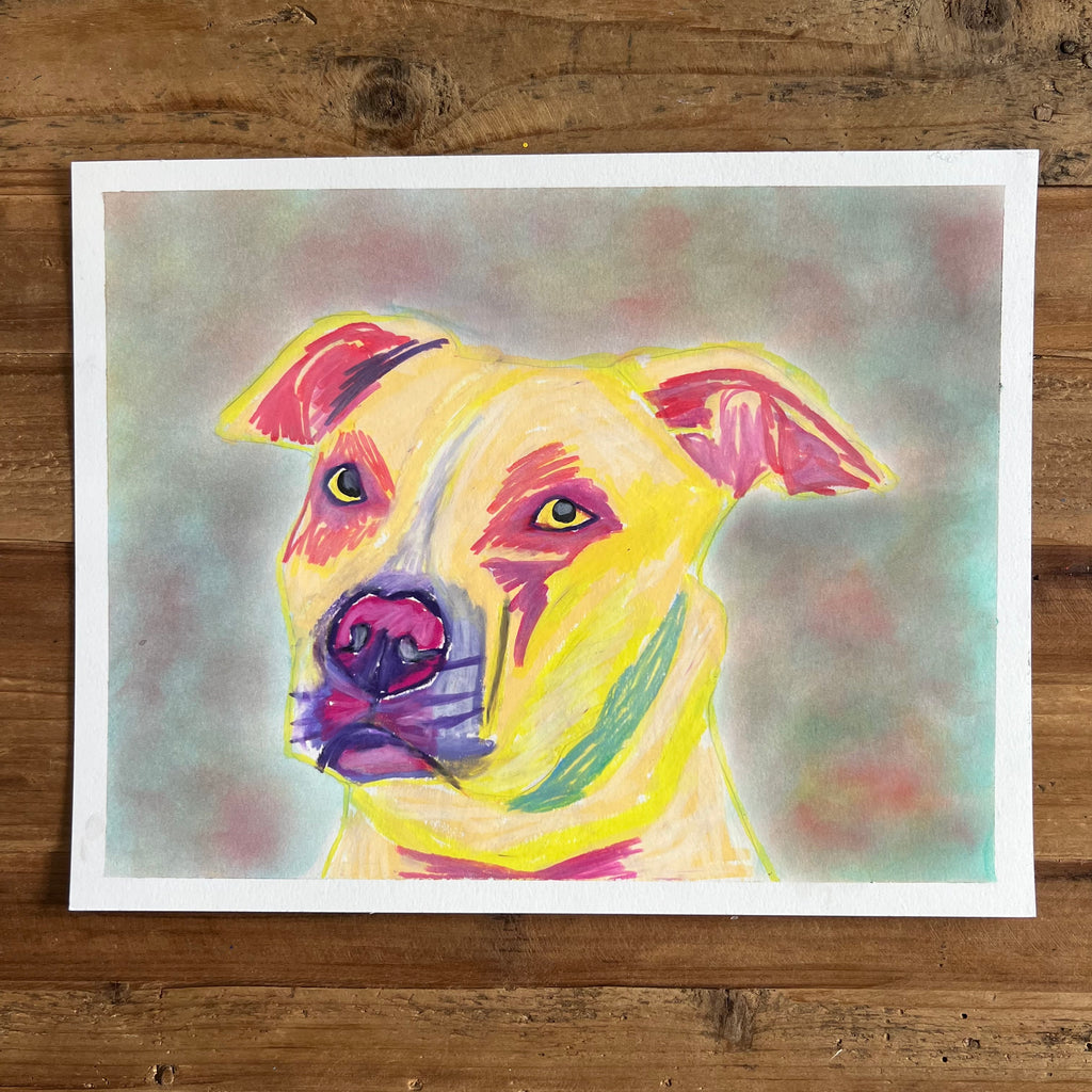 Yellow Pitbull - ORIGINAL OIL PASTEL ARTWORK - 11x14"