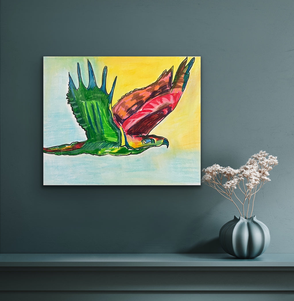 Hawk - ORIGINAL  OIL PASTEL ARTWORK - 14x17""