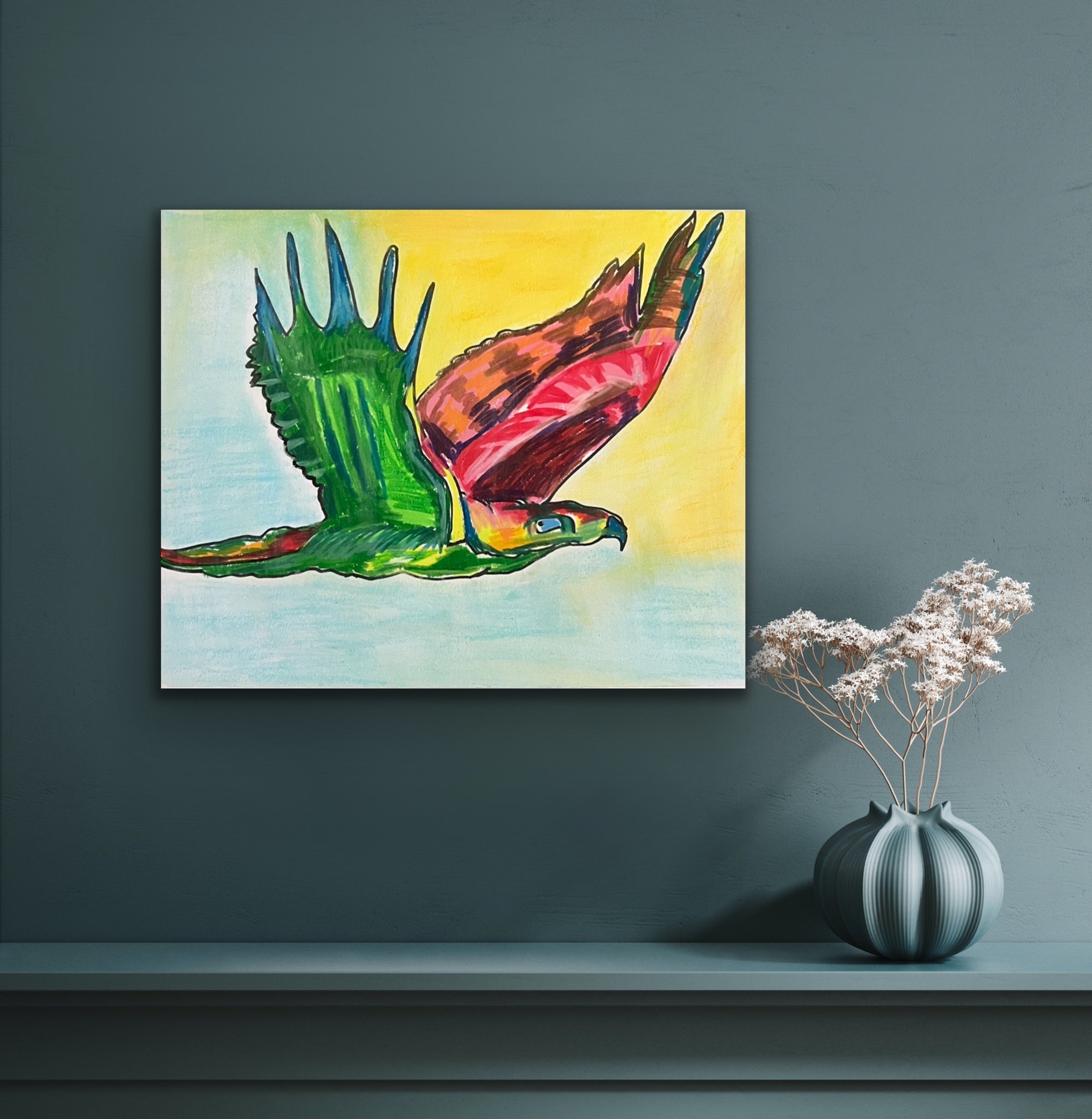 Hawk - ORIGINAL  OIL PASTEL ARTWORK - 14x17""