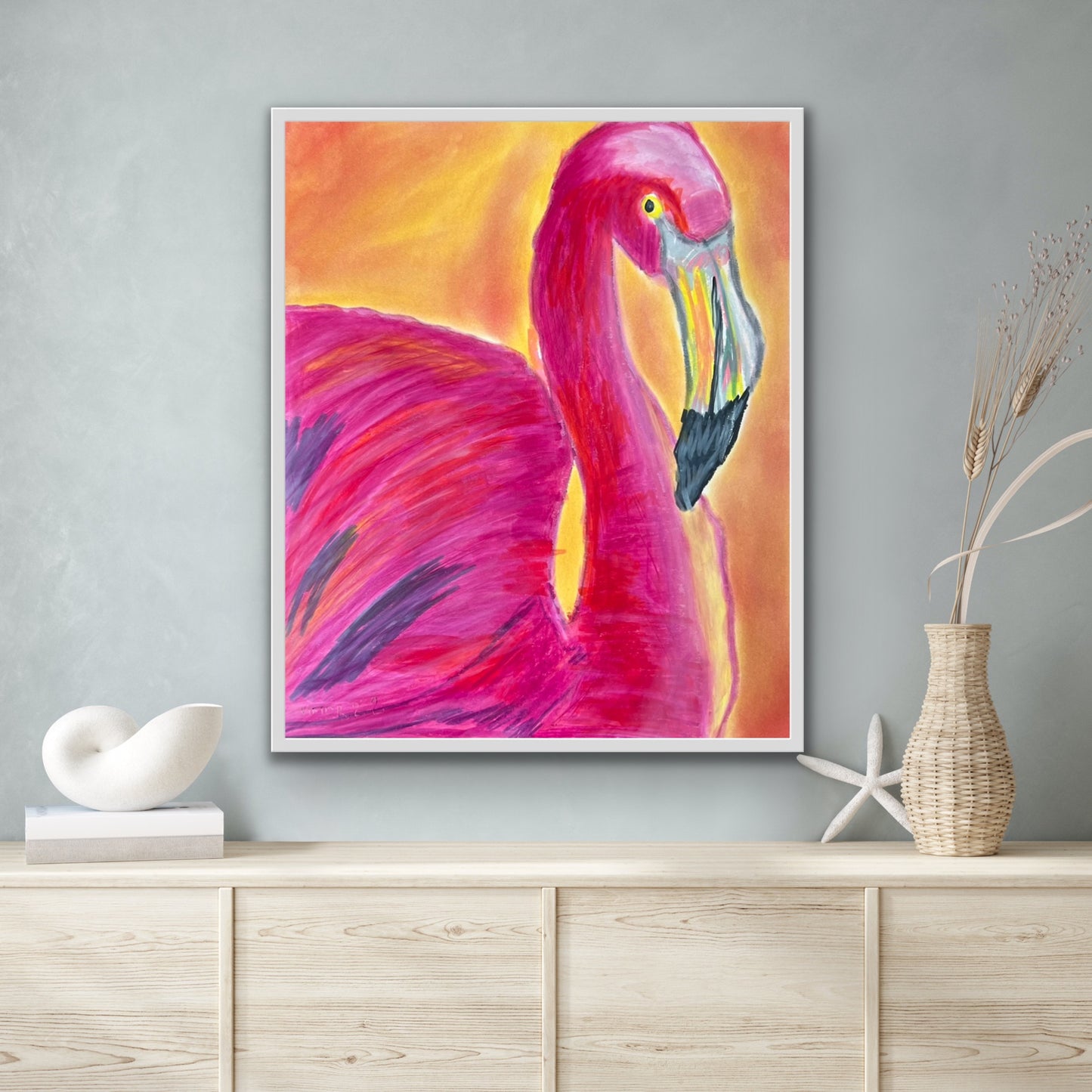 Pink Flamingo No2 - Stretched Canvas Print in more sizes