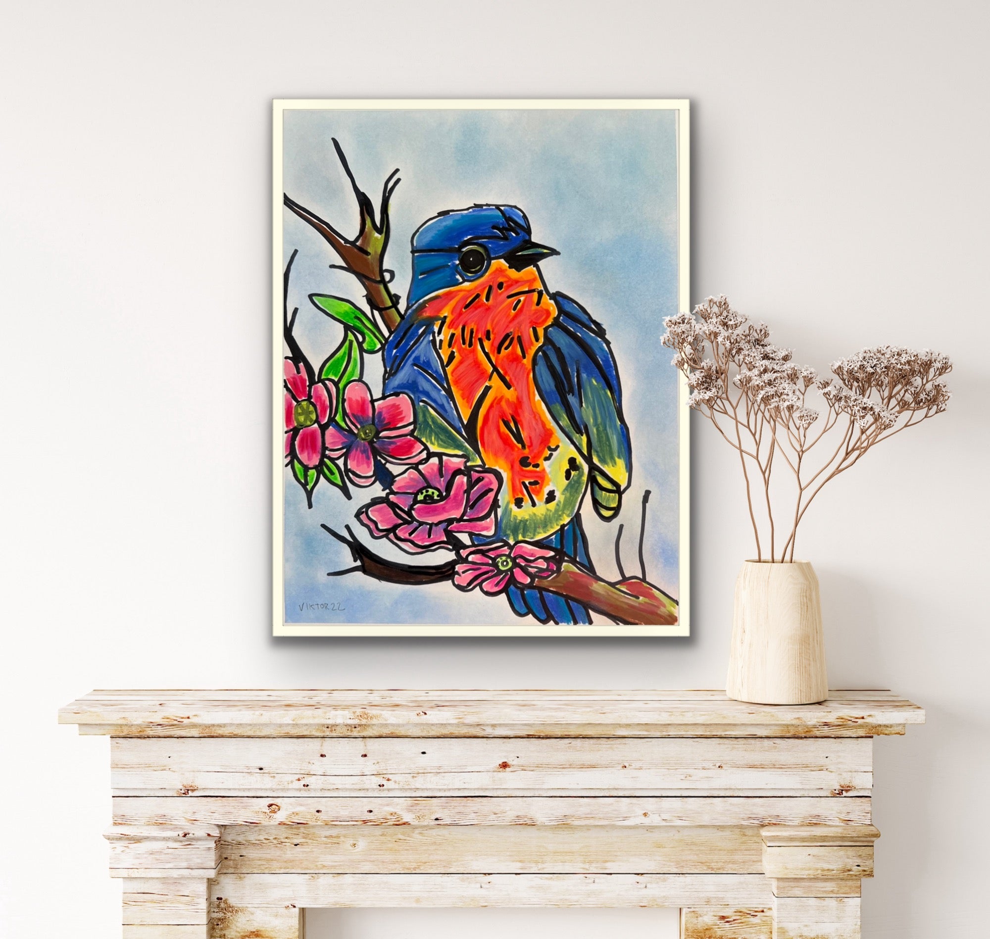 Blue Bird - ORIGINAL OIL PASTEL ARTWORK - 11x14"