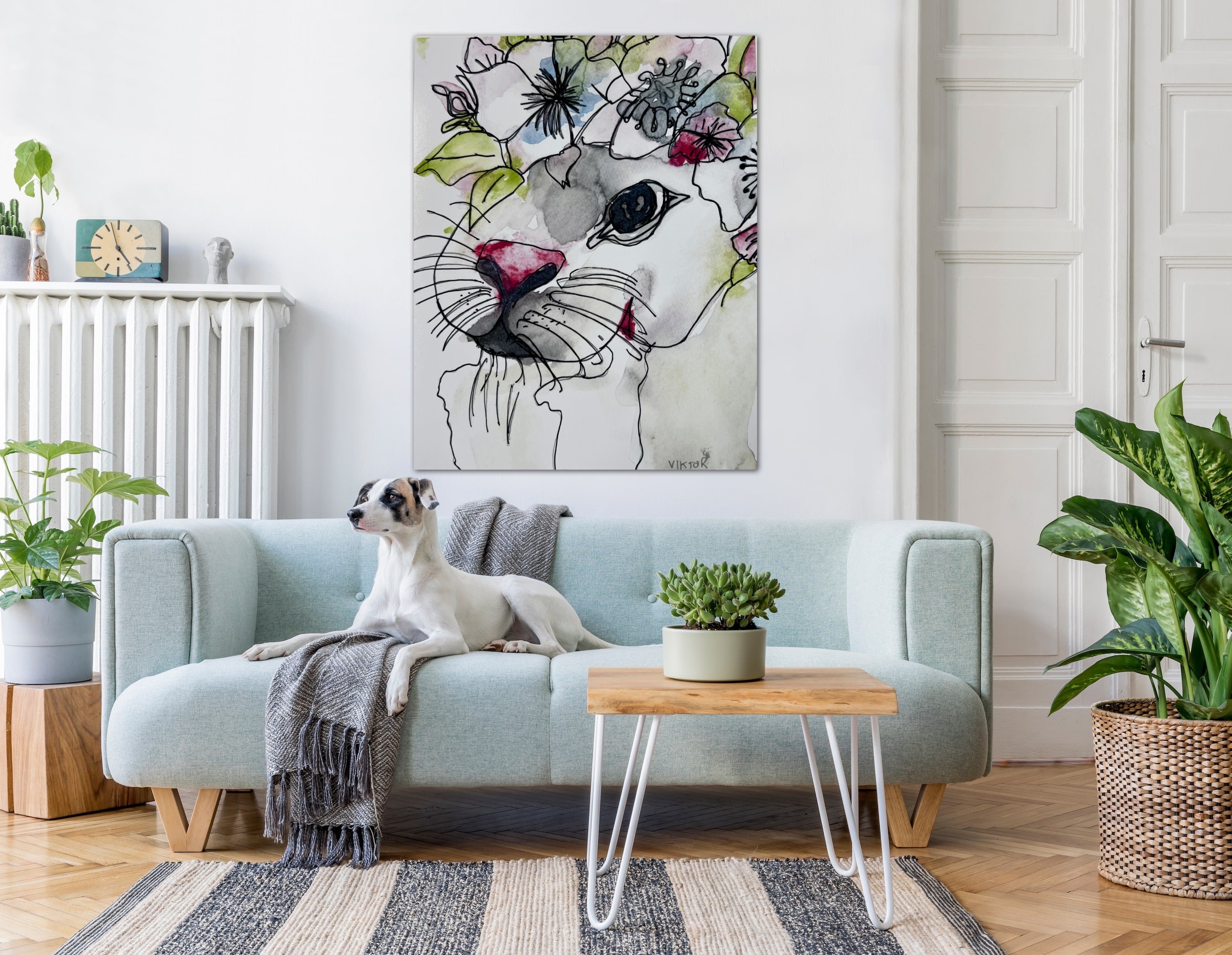 Rabbit Collection 1 (pink/green flowers) - Art Prints