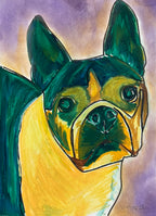 Green Boston Terrier - ORIGINAL 9x12"