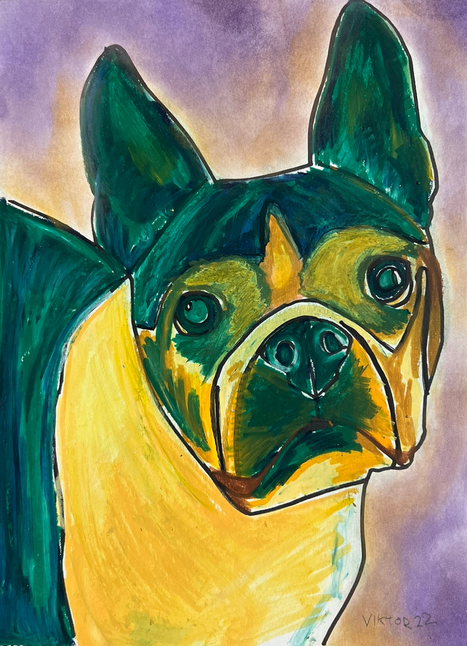 Green Boston Terrier - ORIGINAL 9x12"