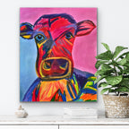 Colorful COW - ORIGINAL Oil Pastel art 14x17"