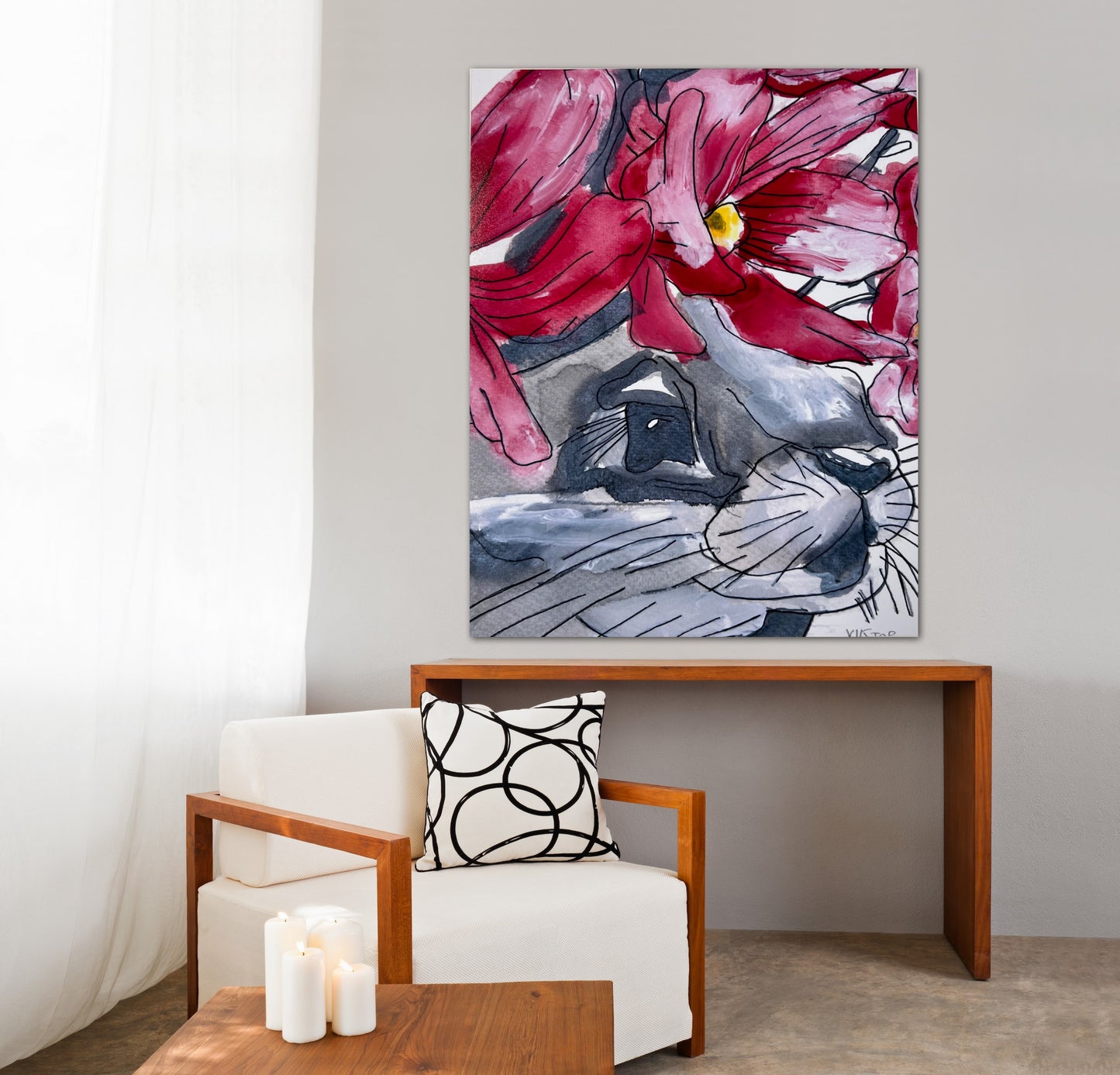 Rabbit Collection 2 (pink flowers) - Print, Poster and Stretched Canvas Print
