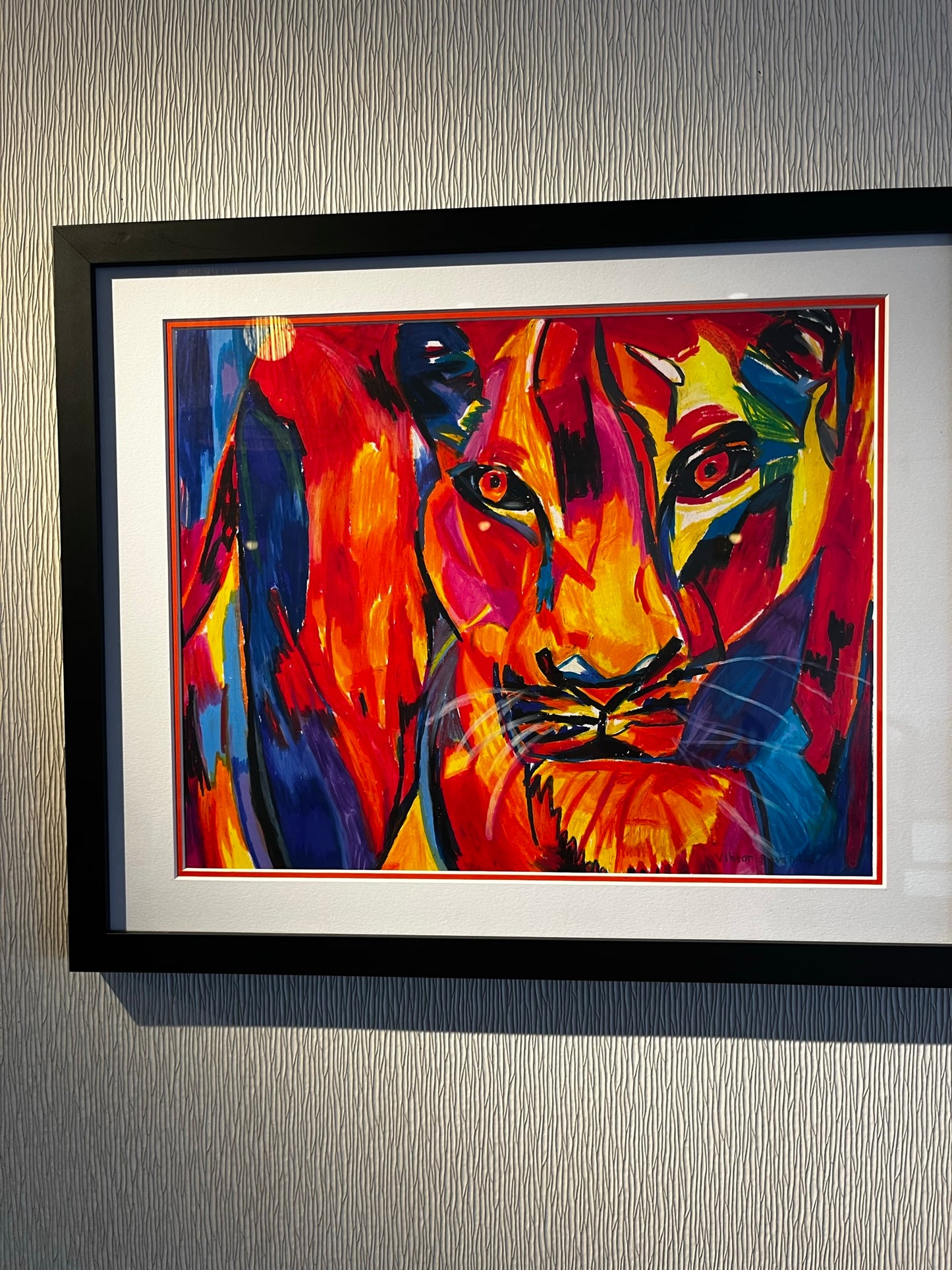 Red Lion - Original oil pastel artwork -  FRAMED - 14x17”