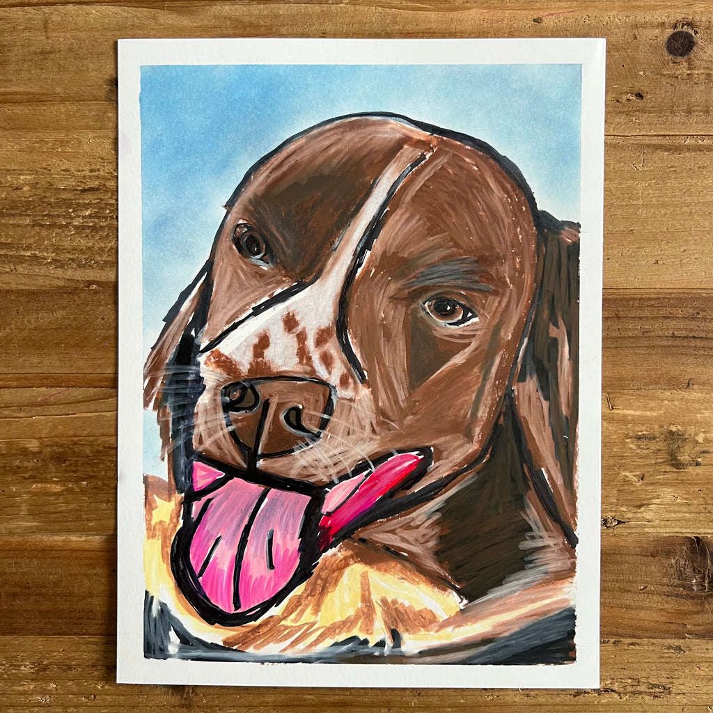 Brittany Dog - ORIGINAL oil pastel in size 9x12"