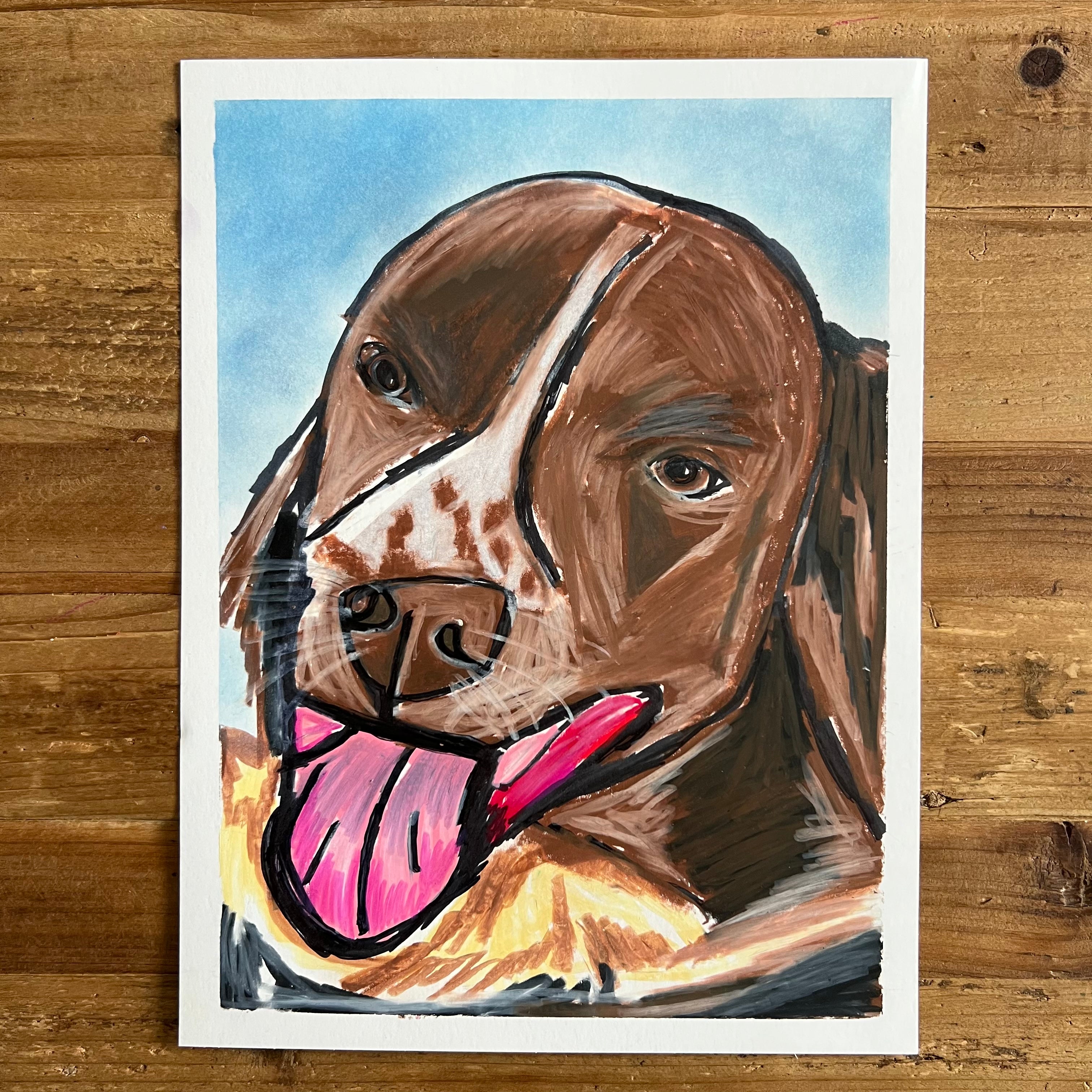Brittany Dog - ORIGINAL oil pastel in size 9x12"