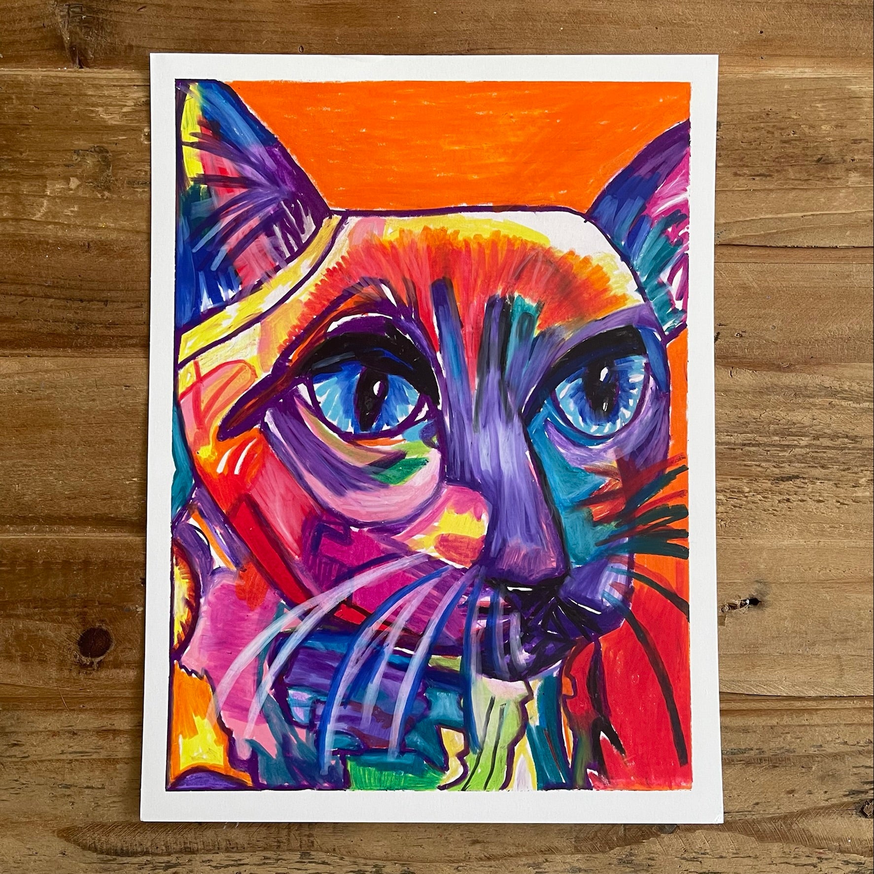 Colorful Cat - original 9x12" - Vichy's Art