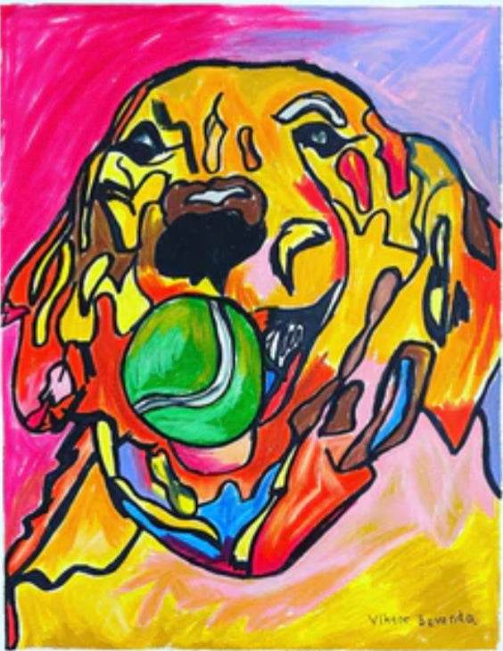 Golden Retriever with a Tennis Ball - ORIGINAL 11x14"