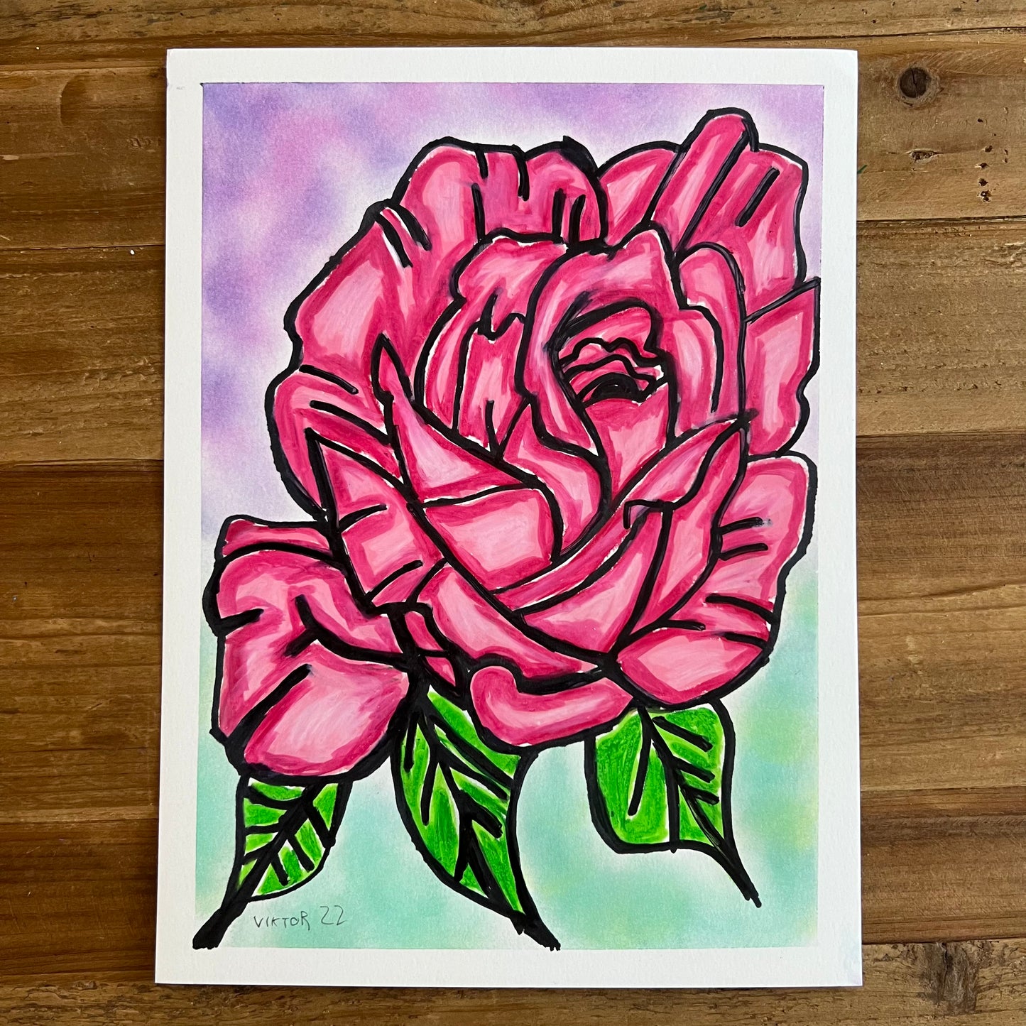 Pink Rose  - ORIGINAL 9x12"